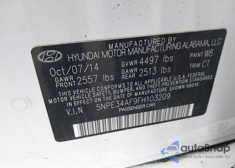 2015 Hyundai Sonata Sport from USA, damaged, VIN 5NPE34AF9FH103209